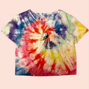 Colorful Tie-Dye Crop Top with Yin Yang Design